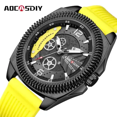 Men's Yellow Silicone Chronograph Watch with Cross Strap