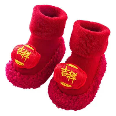 Red Fleece Baby Floor Socks for Toddler Winter Warm