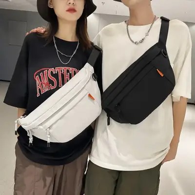 Men White Crossbody Bag 2023 Large Capacity Sports Riding Waist Bag
