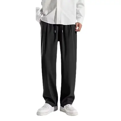 Men's Grey Stretch Drapes Straight Pants Summer Wear