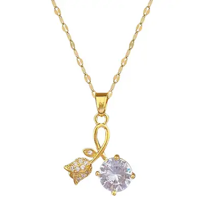 Titanium Rose Zircon Necklace for Women