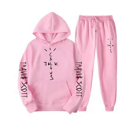 Men's Blue Travis Scott Hoodie Pants Set 230g