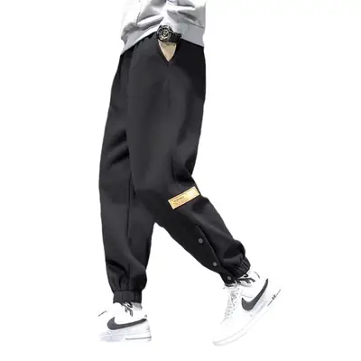 Men Fleece Lined Casual Pants Black Loose Toe Winter