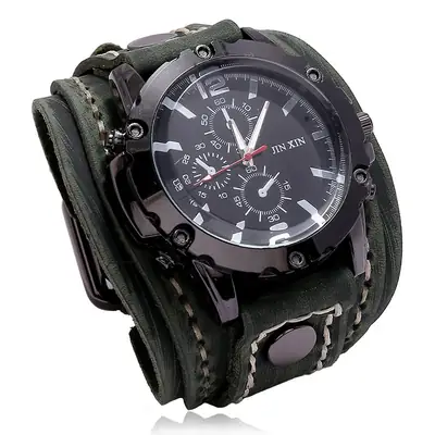 Men's Black Leather Strap Chronograph Watch