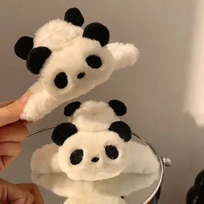 Cute Panda Plush Hairpin for Women Autumn Winter