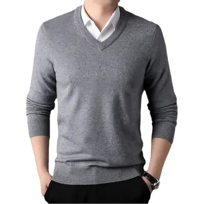 Red V-Neck Sweater for Men, Machine Washable, Base Layer