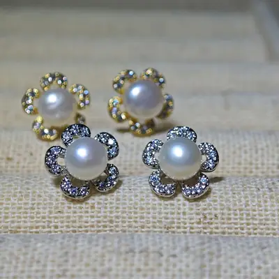 S925 Silver Needle Natural Freshwater Pearl Elegant Flower Joker Simple Earrings Earrings Earrings Factory Direct Earrings Earrings Earrings