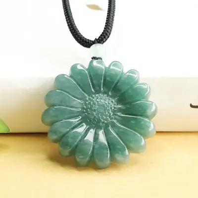 Natural Jade Sunflower Necklace Blue Water Sunflower Pendant