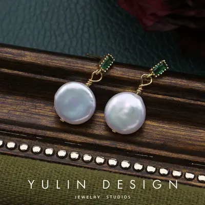 Retro Pearl Earrings Women Elegant Green Top