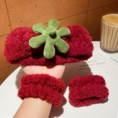 Plush Tomato Headband for Face Wash & Makeup Pressing
