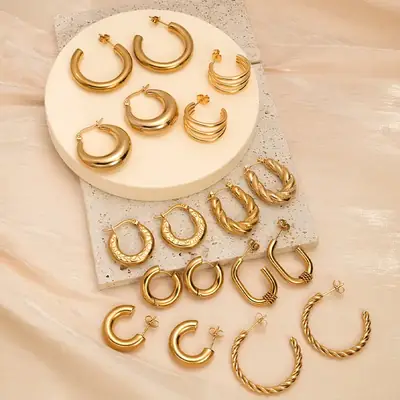 Gold Geometric Earrings for Women Stainless Steel