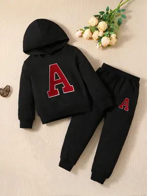Foreign trade wholesale girls letter A long sleeve sweater two-piece children girls spring and autumn hooded pullover suit