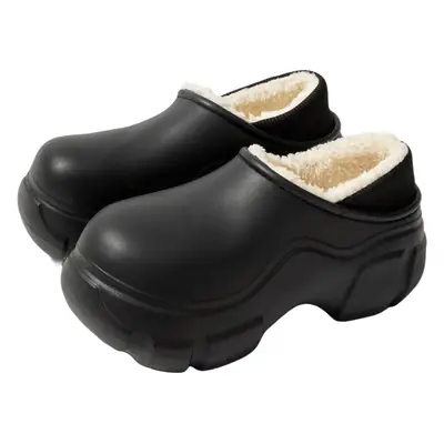 Women's Black Waterproof Cotton Slippers Winter Indoor