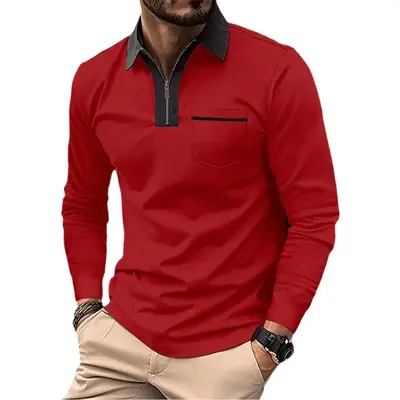 Men's Black Slim Fit Polo Shirt with White Collar