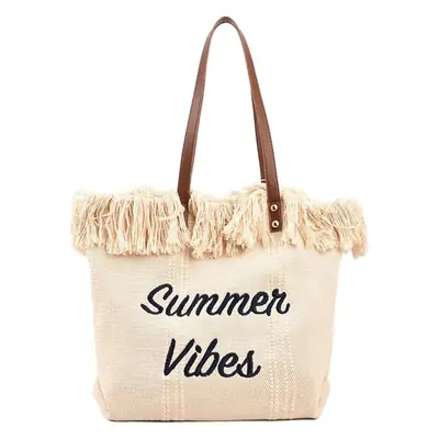 Pink Letter Tassel Canvas Shoulder Bag for Women