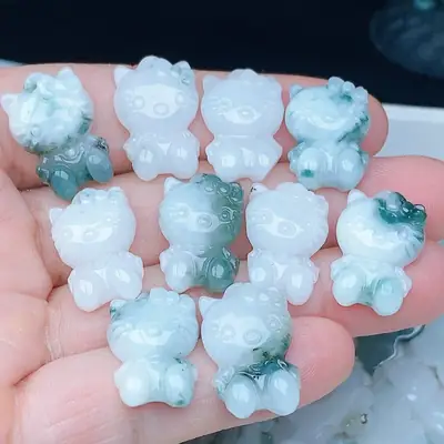 Natural Jade Hellokitty Necklace Pendant Set