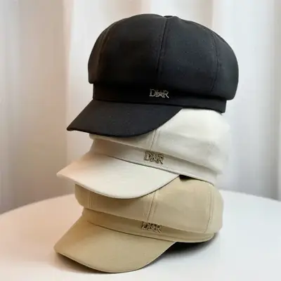Women's Beige British Retro Cap Autumn Winter Casual