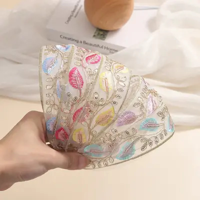 Embroidered Hair Band with Blue Floral Design