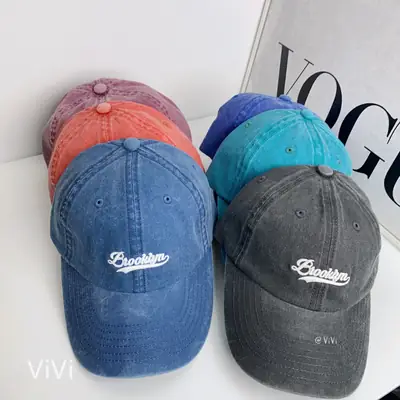 Retro Washed Baseball Cap Men Women Embroidered Blue