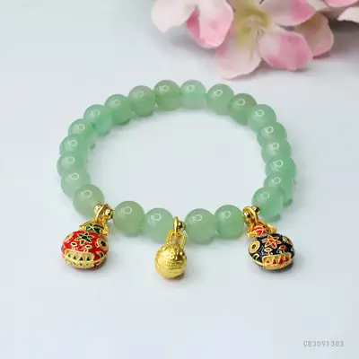 Green Jade Bracelet with Gold Cuff and Embellished Cuff