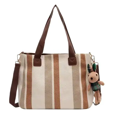 Striped Canvas Shoulder Bag for Women Large Capacity
