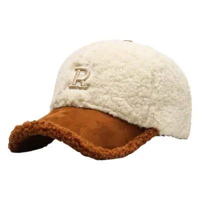 Lamb Wool R Cap Teddy Velvet Warm Baseball Cap