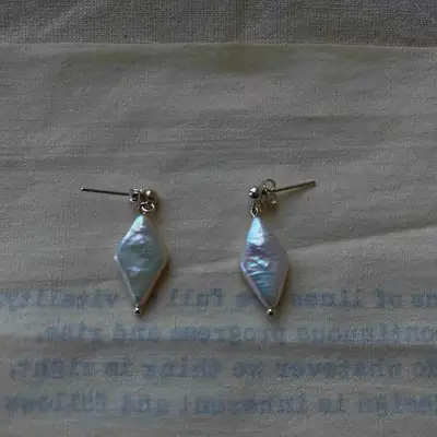 S925 Silver Rhombus Pearl Earrings for Women