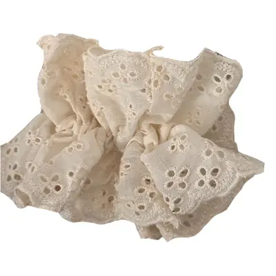 Vintage Lace Hair Scrunchie with Embroidery Beige Black
