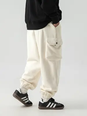 Japanese Fleece Sweatpants Large Pocket 2024 Winter