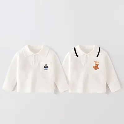 Autumn New Boys Velvet Polo Shirt White Long Sleeve