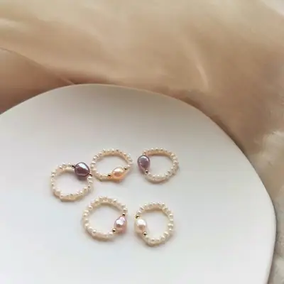 Sweet Sugar Pearl Ring Set for Women White Purple Orange