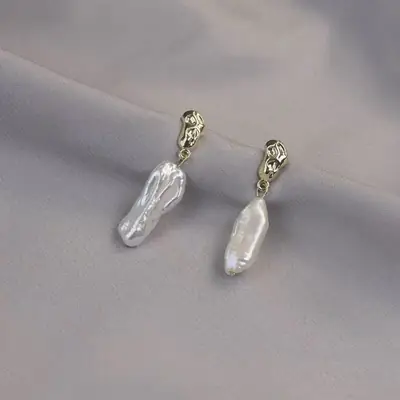 Natural Keshi Pearl Earrings Silver Pin Retro French Design