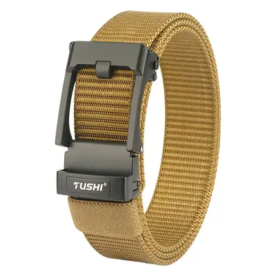 TUSHI Men's Black Nylon Toothless Belt with Silver Buckle