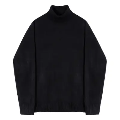 Men Winter Turtleneck Sweater Black Loose Fit