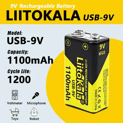 Cross-Border Supply Liitokala Usb-9V 1100Mah Lithium Battery Universal Toy Remote Control Ktv 6F22