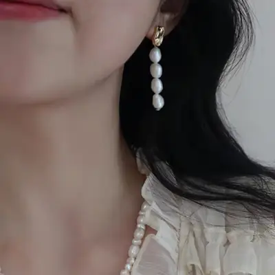Natural Pearl Earrings for Face Skinny Round Face Retro Sense
