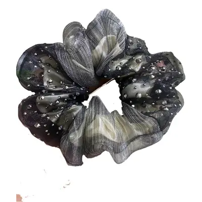 Full Diamond Hair Band Star inlaid French Double-layer Organza Sweet Temperament Headdress Flower Hair Tie Rope