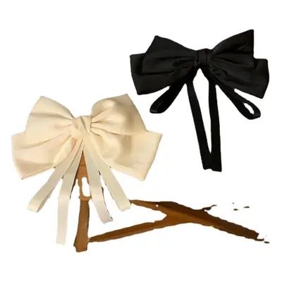 Black Bow Hairpin for Women 17cm Spring Clip
