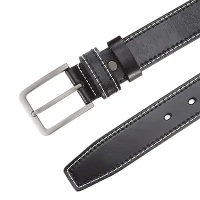 Men's Brown Leather Belt with Silver Buckle