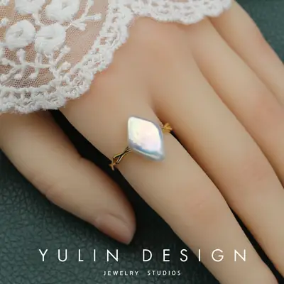 Alien Pearl Ring Women's Gold 14K Open Design