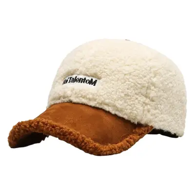 Women's Lamb Wool Winter Cap White Black Warm