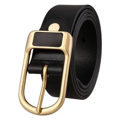 Men's Black Leather Belt with Gold Buckle