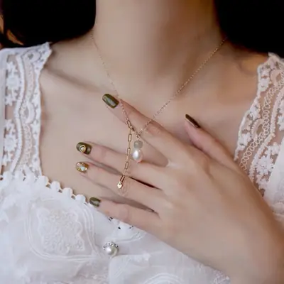 14k Gold Pearl Necklace with Jade Clasp