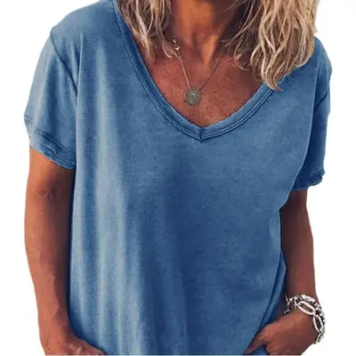2025 V-Neck T-Shirt Grey Large Summer Wear
