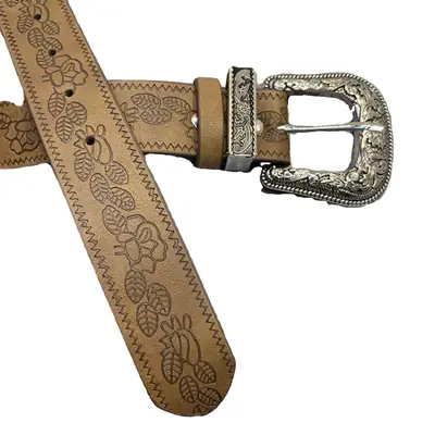 Women Brown Embossed Belt for Jeans Autumn Winter Y2K