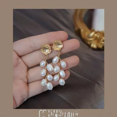 Natural Freshwater Baroque Pearl Pendant Earrings Multi-grain Wheat Silver Pin Earrings All-match Simple Panic Ear Studs for Women