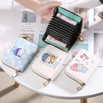 Card Holder Women's Large-Capacity Multi-Functional Storage Bag Girl Version Cartoon Print Anti-Degaussing Organ Card Holder Coin Purse