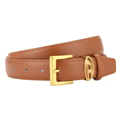 Fashionable Women's Leather Belt with Gold Buckle