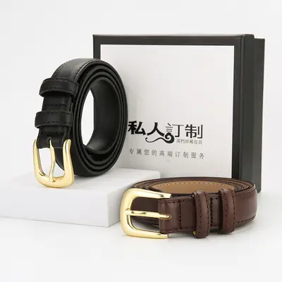 Women's Black Leather Belt with Gold Buckle