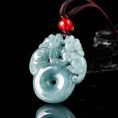 Natural Jade Blue Water Double Brave Pendant for Men Women